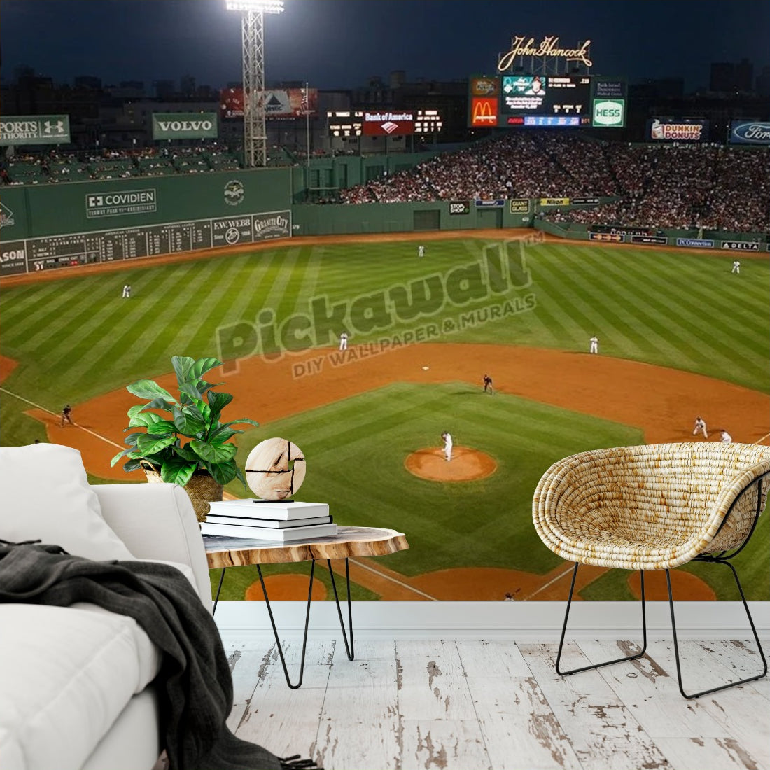 Fenway Park Baseball Stadium wallpaper in a living room - Pickawall