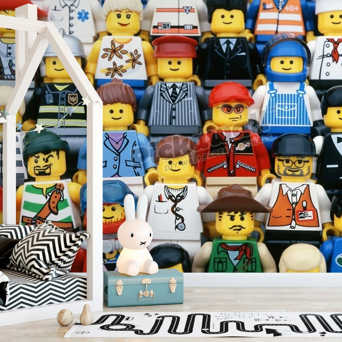 Lego Minifigures wallpaper in a kids bedroom - Pickawall
