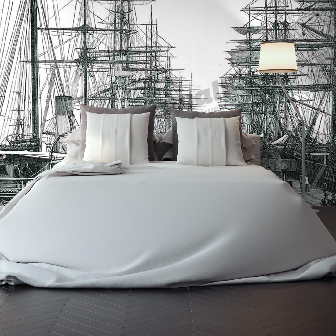 Railway Pier in Melbourne 1886 wallpaper in a bedroom - Pickawall