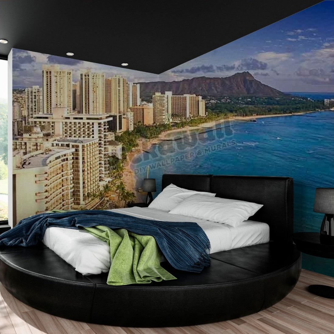 Honolulu City Oahu Island Waikiki Beach wallpaper in a bedroom - Pickawall
