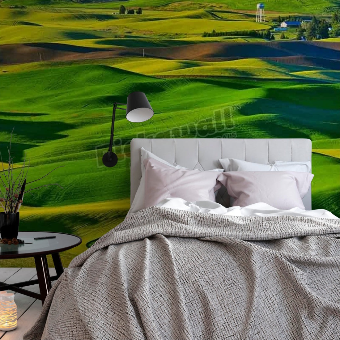 Landscape Land - Green Rolling Fields wallpaper in a bedroom - Pickawall