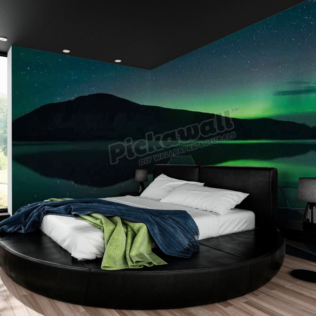 The Aurora Borealis over Ruby Mountain wallpaper in a bedroom - Pickawall