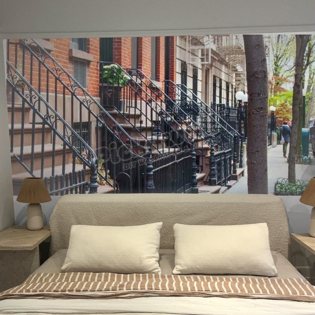 Brownstone Greenwich Village, New York City wallpaper in a bedroom - Pickawall