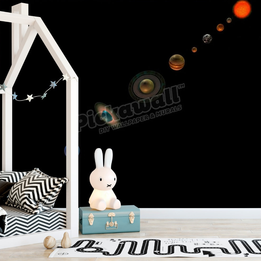 Solar system wallpaper in a kids bedroom - Pickawall