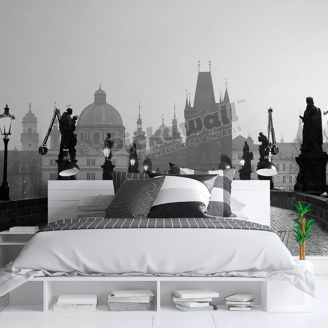Charles Bridge Czech Republic wallpaper in a bedroom - Pickawall