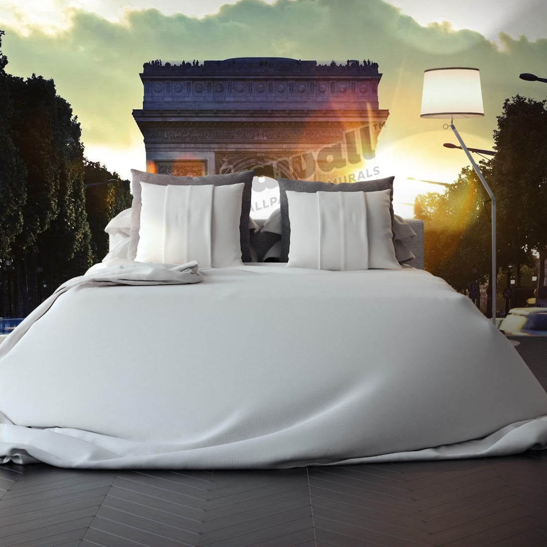 Arc de Triomphe sunset, Paris wallpaper in a bedroom - Pickawall