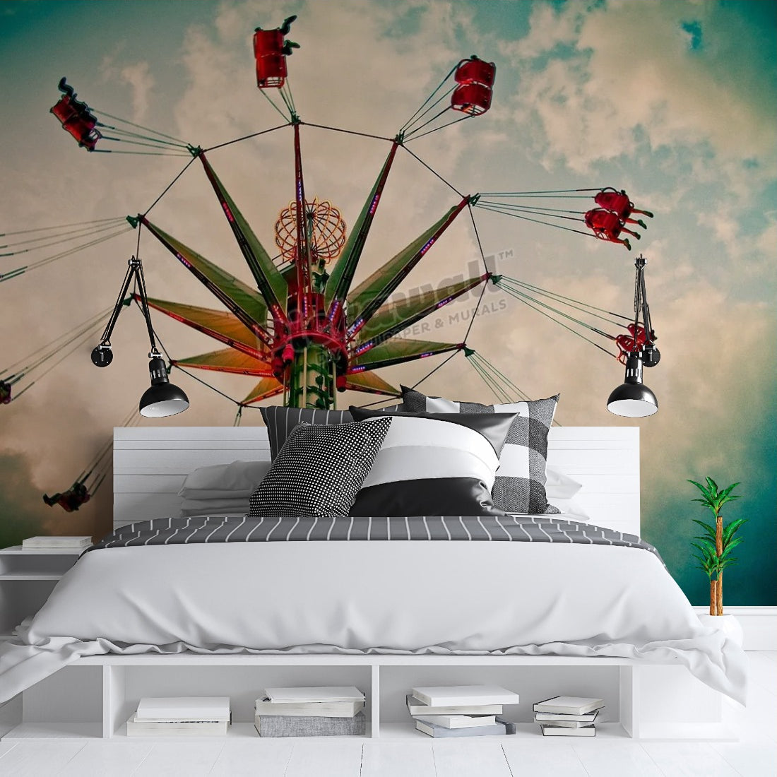 Merry go round Paris wallpaper in a bedroom - Pickawall