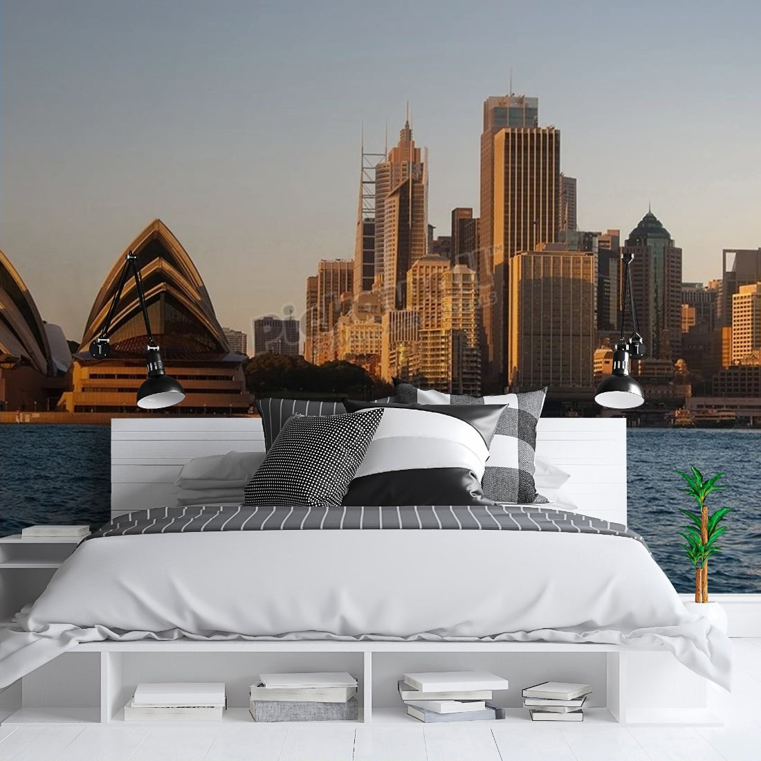 Sydney skyline city wallpaper in a bedroom - Pickawall