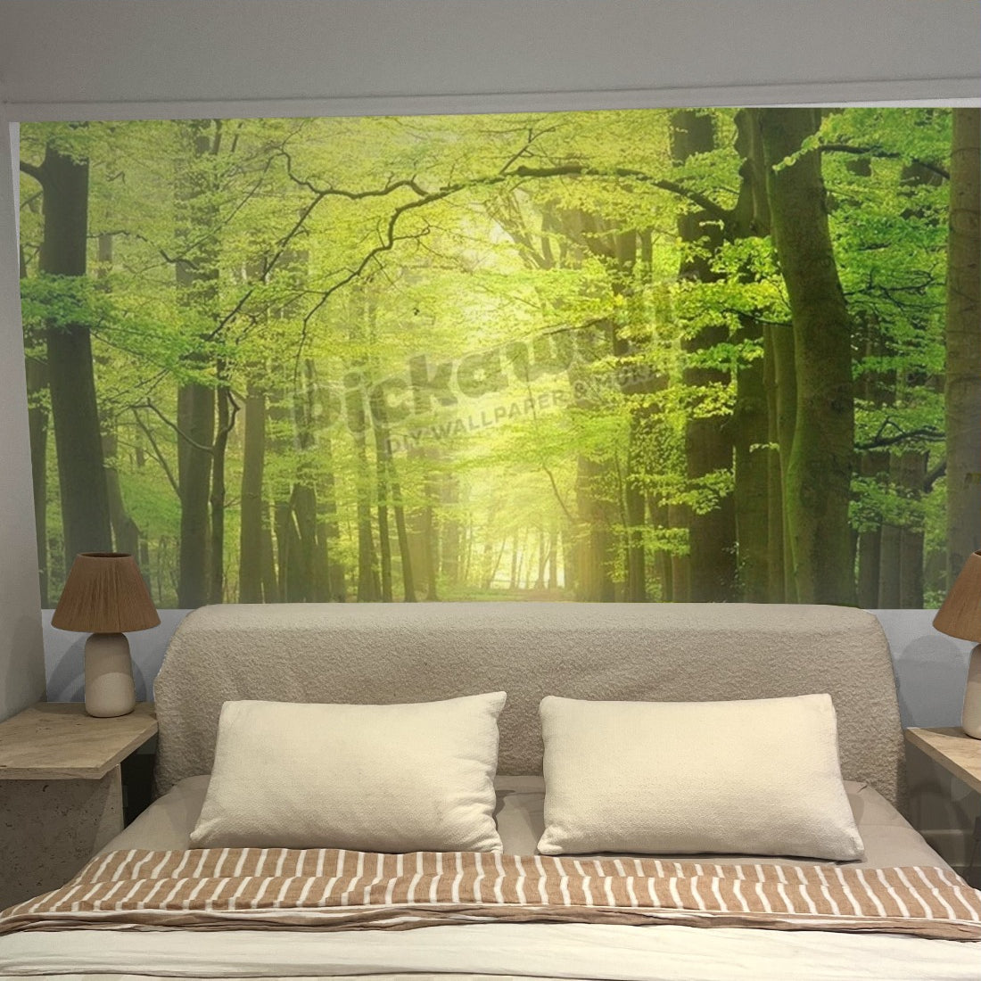 Forest path wallpaper in a bedroom - Pickawall