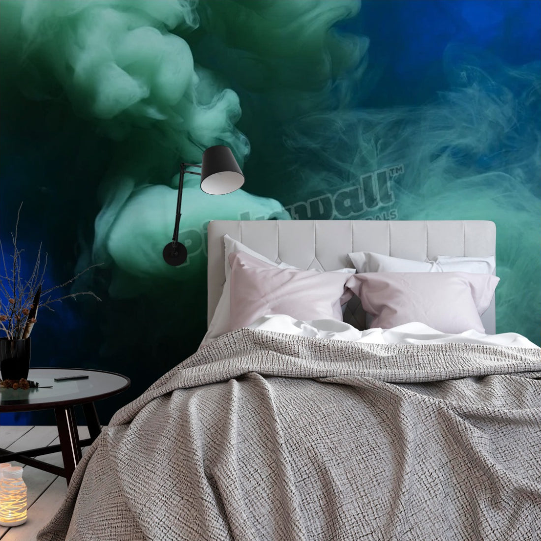 Colored smoke wallpaper in a bedroom - Pickawall