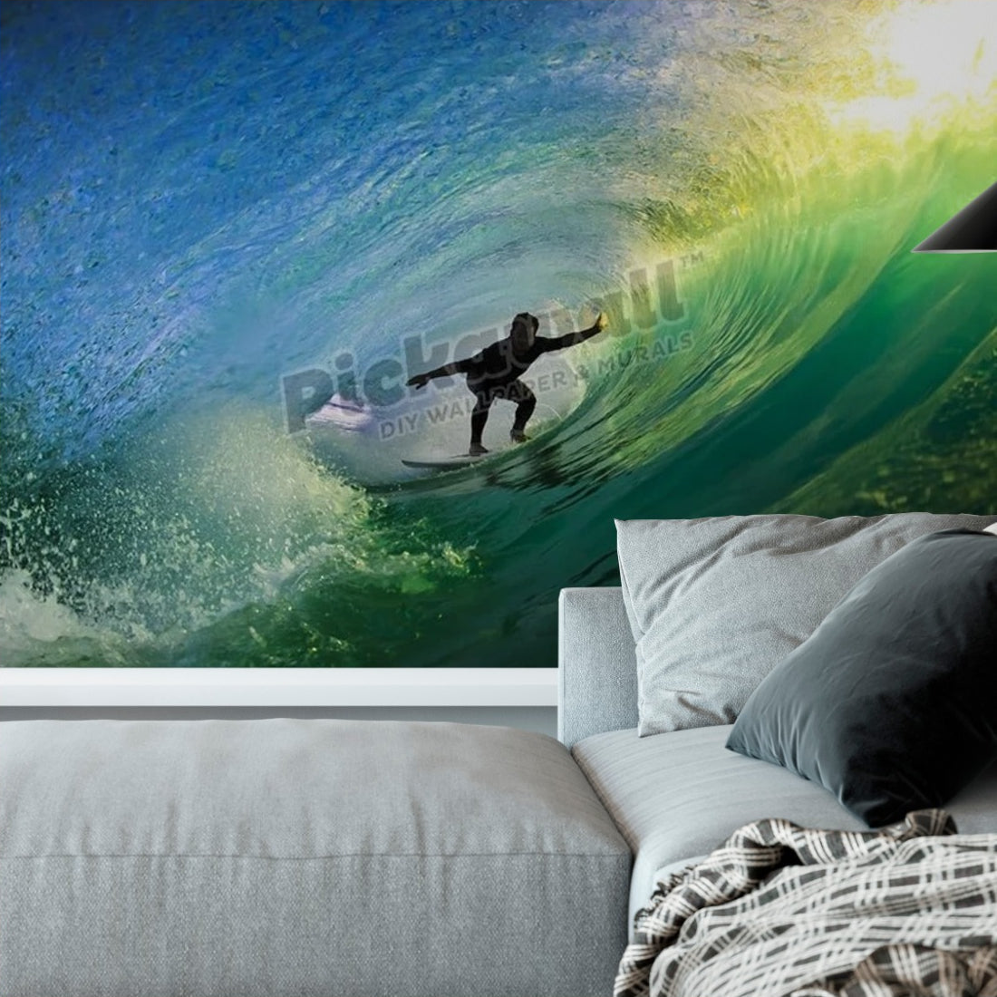 Surfing tube rider wallpaper in a living room - Pickawall
