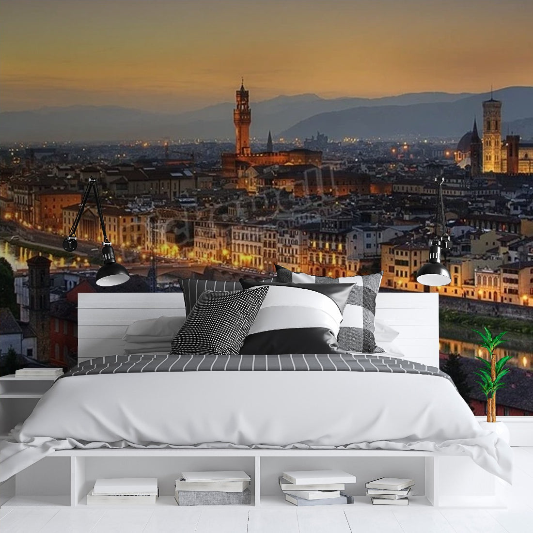 Florence at dusk wallpaper in a bedroom - Pickawall