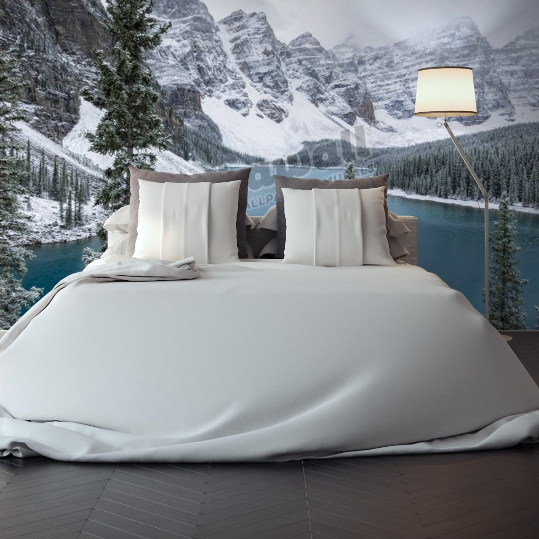 Moraine Lake and the Valley of the Ten Peaks after a snow storm. Banff National Park, Alberta, Canada. wallpaper in a bedroom - Pickawall