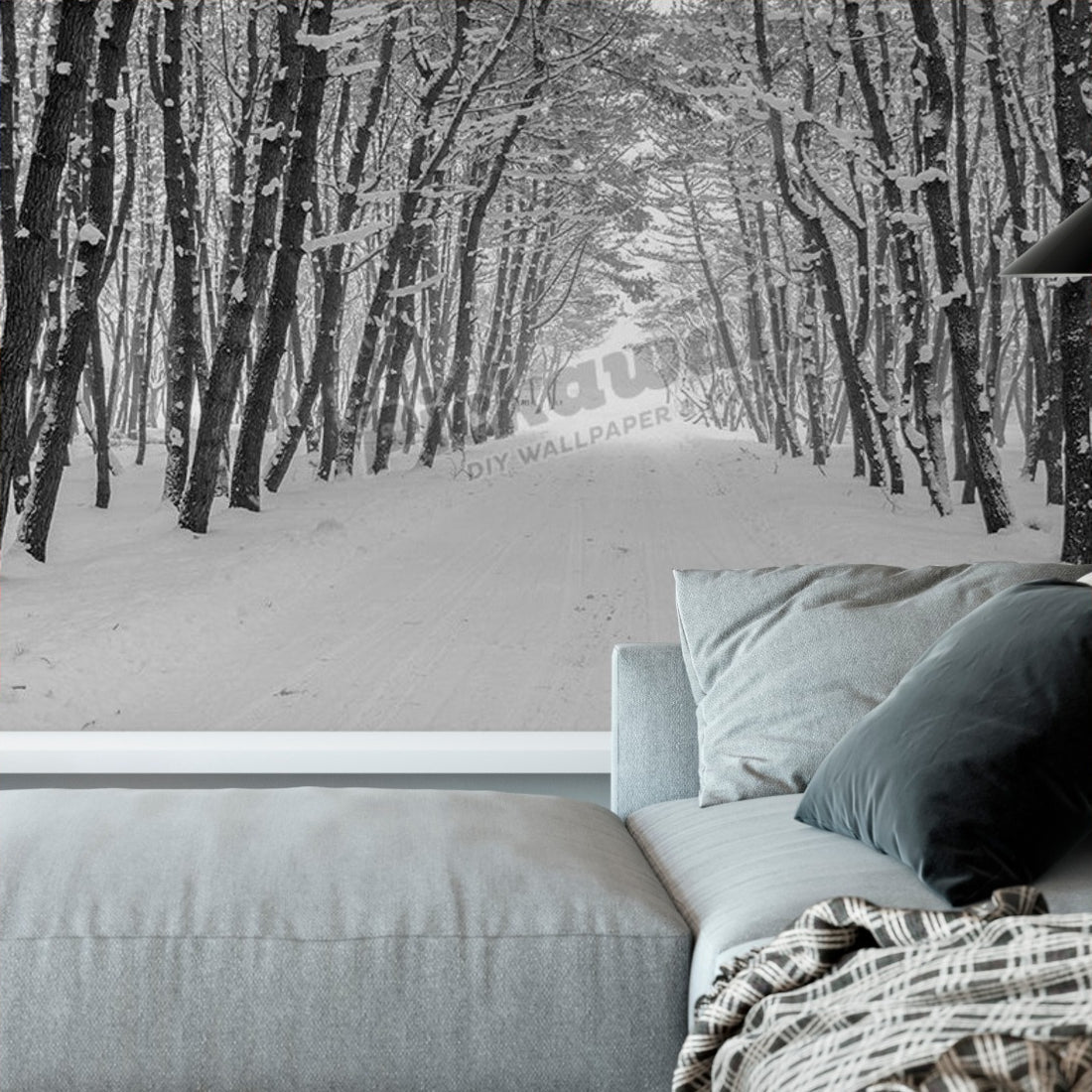 Snow Covered Road wallpaper in a living room - Pickawall