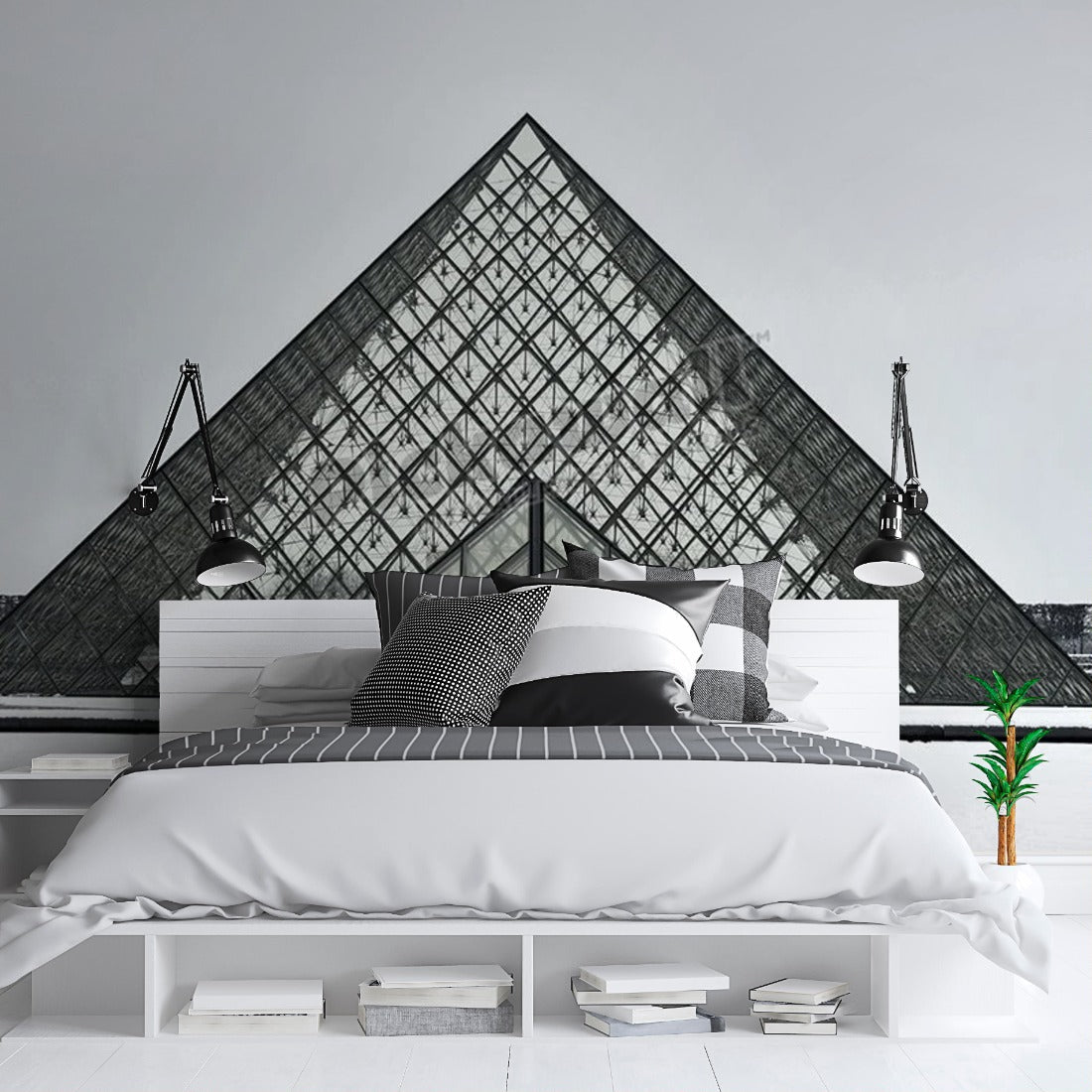 Louvre Pyramid wallpaper in a bedroom - Pickawall