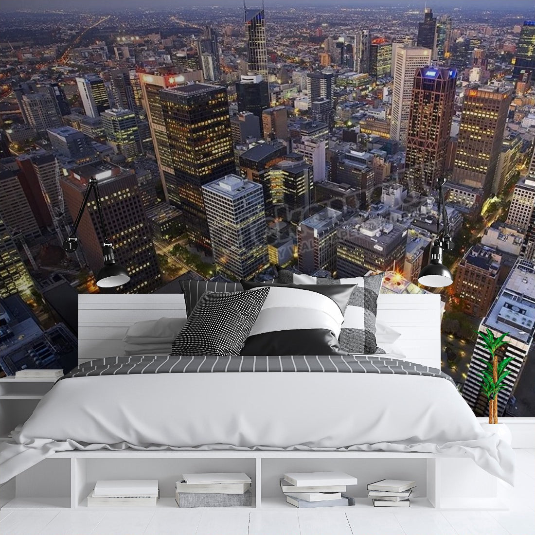 Aerial View Melbourne CBD, Australia wallpaper in a bedroom - Pickawall