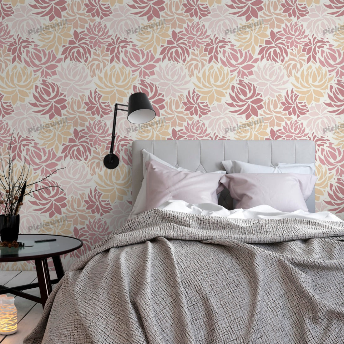 Dahlia flowers wallpaper in a bedroom - Pickawall