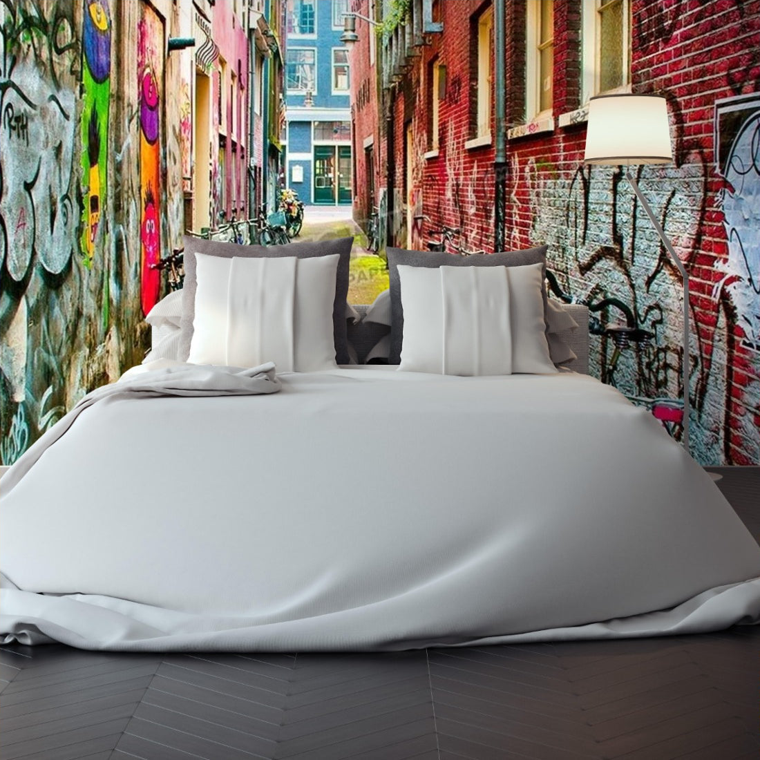 Amsterdam Graffiti Alleyway wallpaper in a bedroom - Pickawall