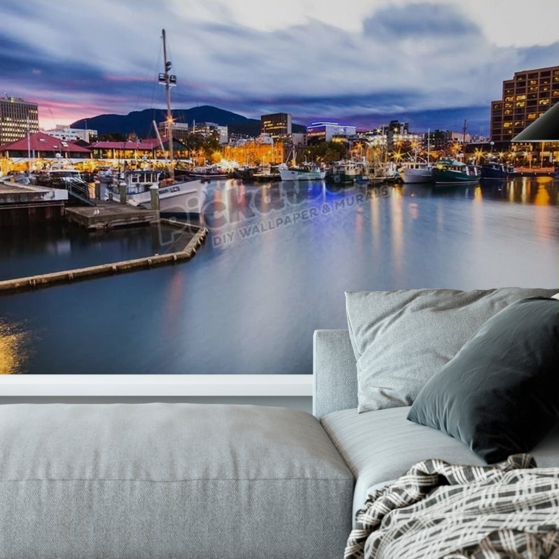Tasmania Marina wallpaper in a living room - Pickawall