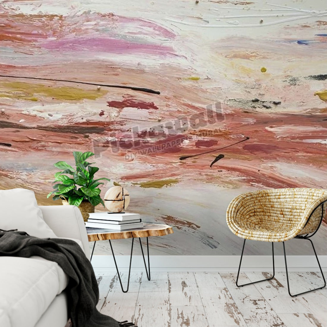 Plum Marble wallpaper in a living room - Pickawall
