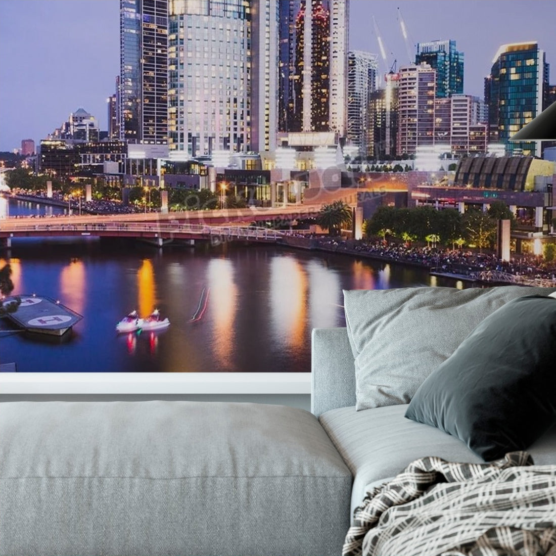 Melbourne Light wallpaper in a living room - Pickawall