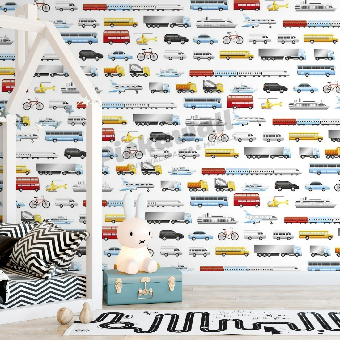 Transport Pattern wallpaper in a kids bedroom - Pickawall