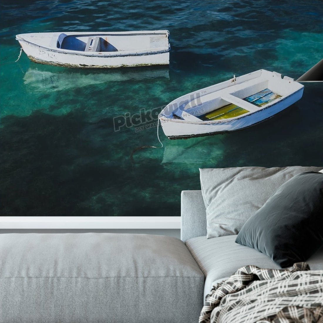 Row Boats Pair, Flinders wallpaper in a living room - Pickawall