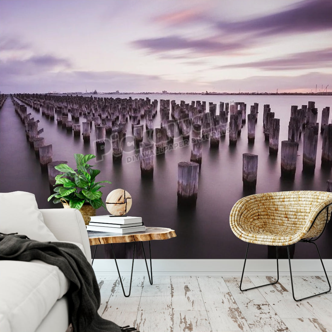 Pylons Sunset, Port Melbourne wallpaper in a living room - Pickawall