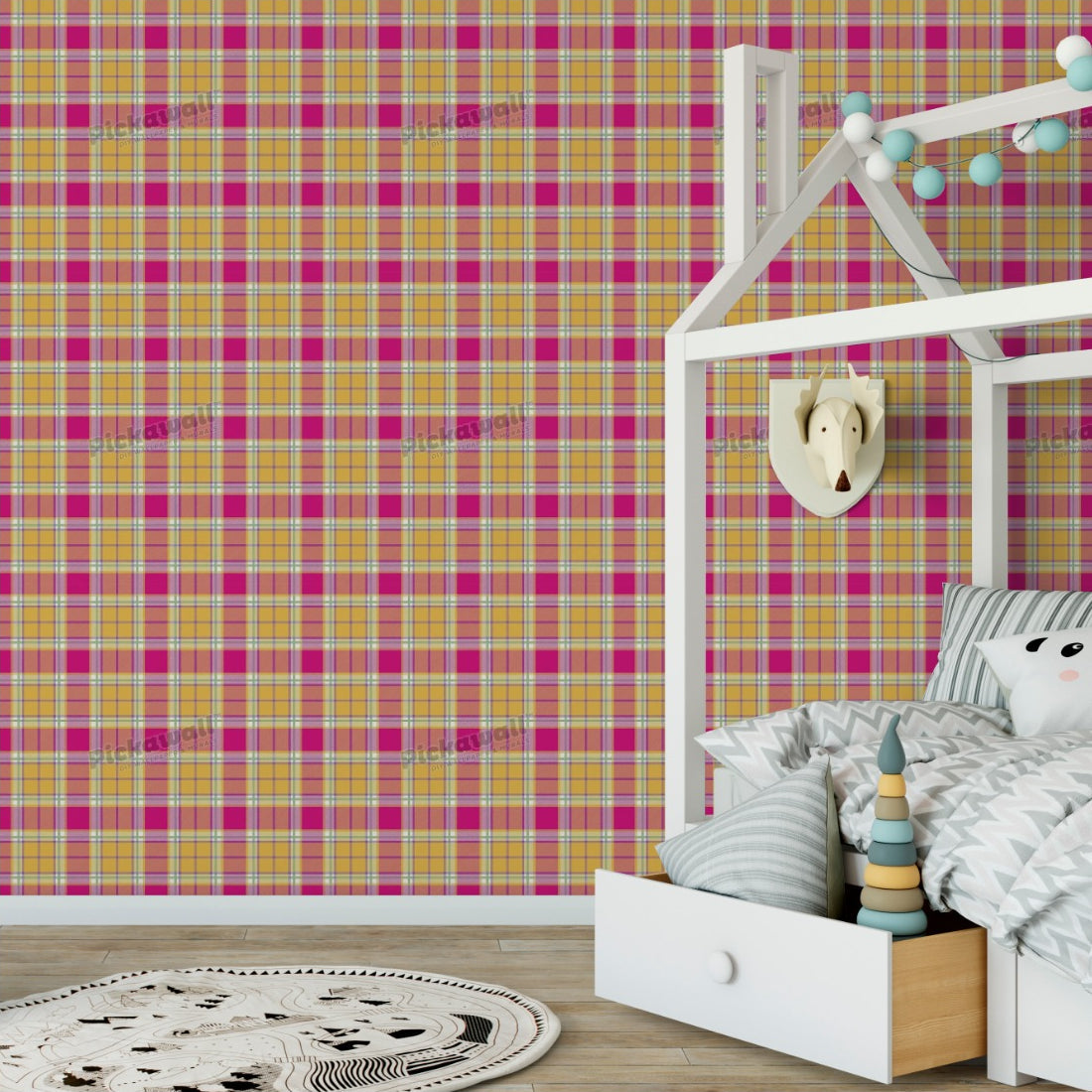 Checker pattern wallpaper in a kids bedroom - Pickawall