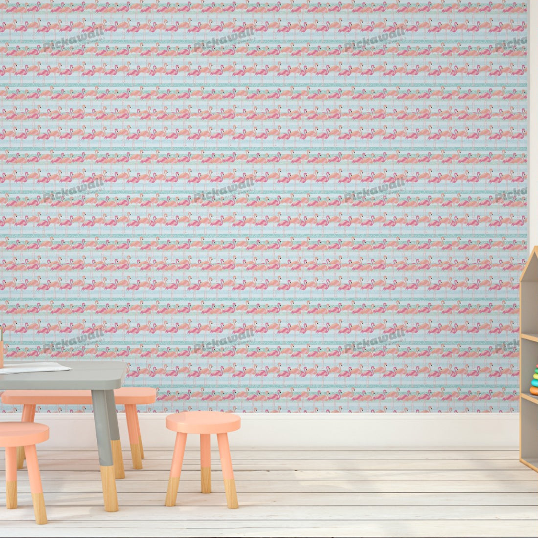 Flamingo Pattern wallpaper in a playroom - Pickawall