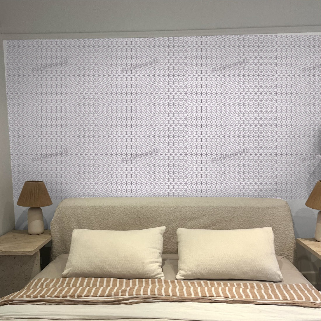Purple octagon tile pattern, featured on 'The Living Room' - Channel 10 wallpaper in a bedroom - Pickawall