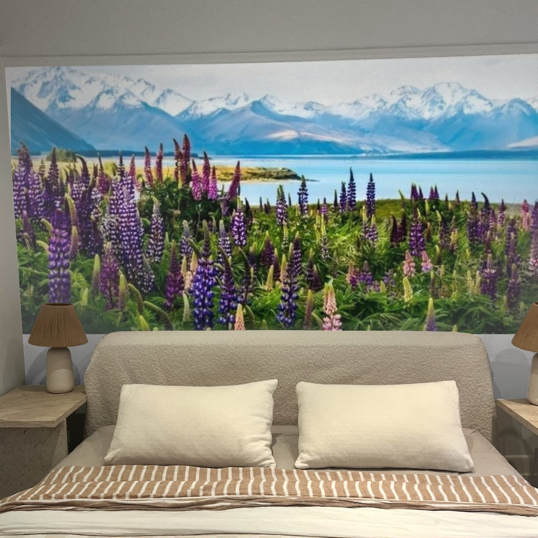 Lavender Mountains wallpaper in a bedroom - Pickawall