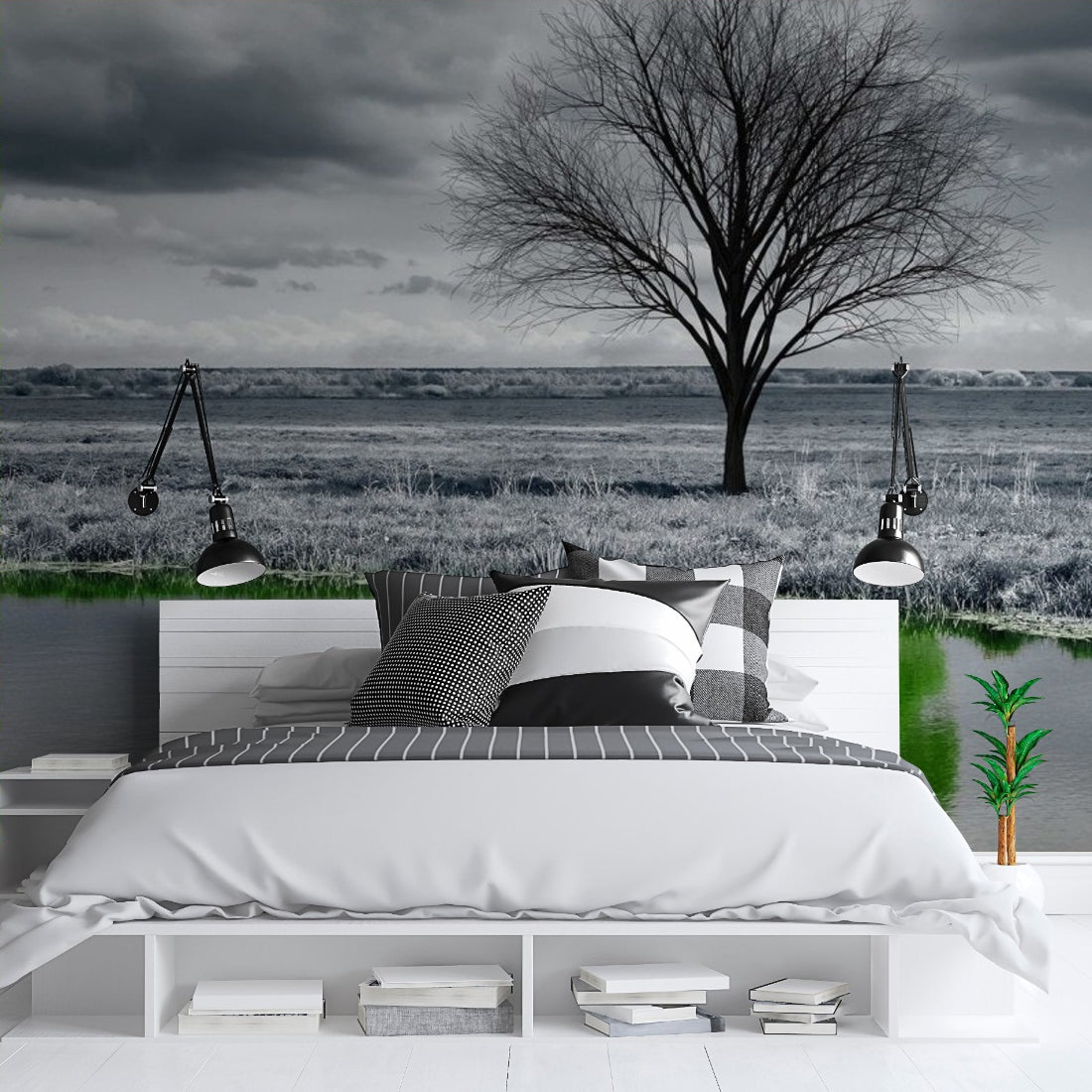 An unusual landscape wallpaper in a bedroom - Pickawall