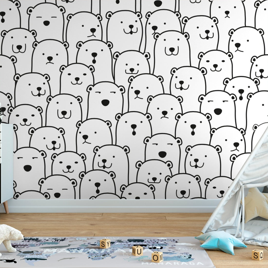 Polar bear pattern wallpaper in a playroom - Pickawall