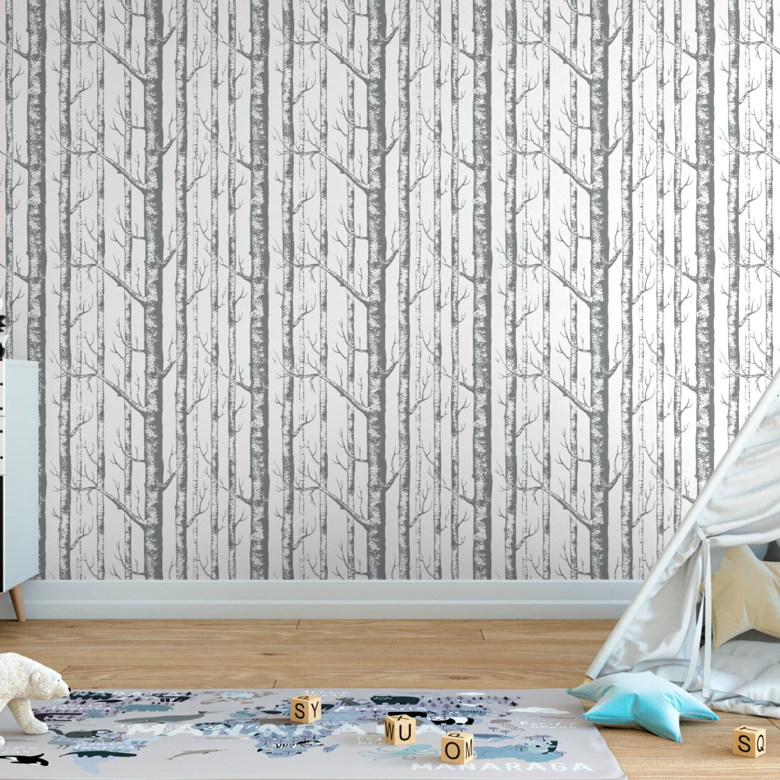 Birch Forest wallpaper in a playroom - Pickawall