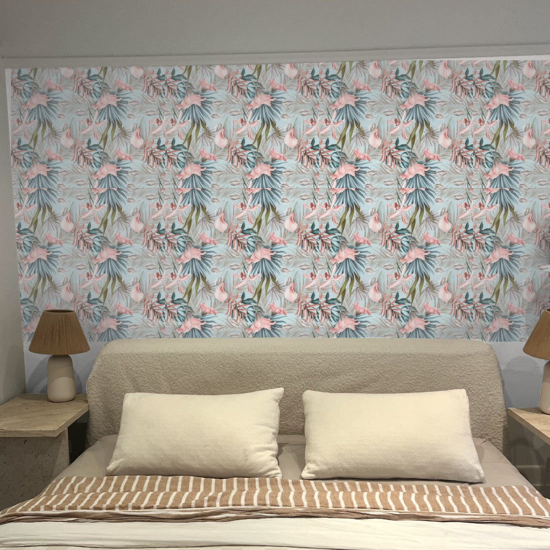 Tropical Pastel Flowers wallpaper in a bedroom - Pickawall