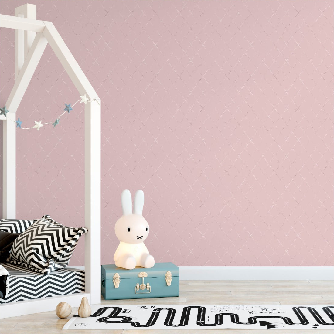 Geometric Pink and Gold Diamonds wallpaper in a kids bedroom - Pickawall