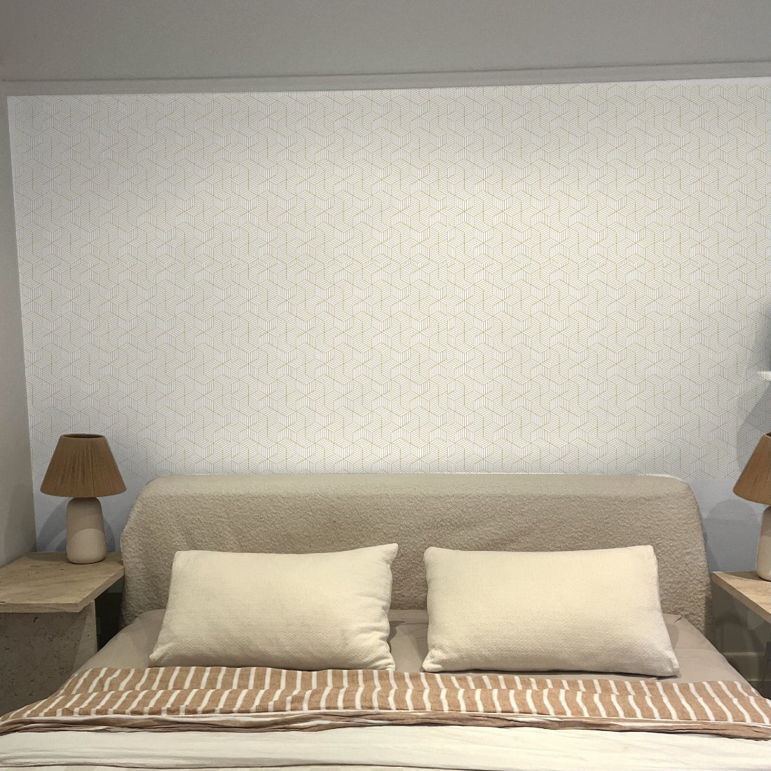 Gold Hexagon pattern wallpaper in a bedroom - Pickawall