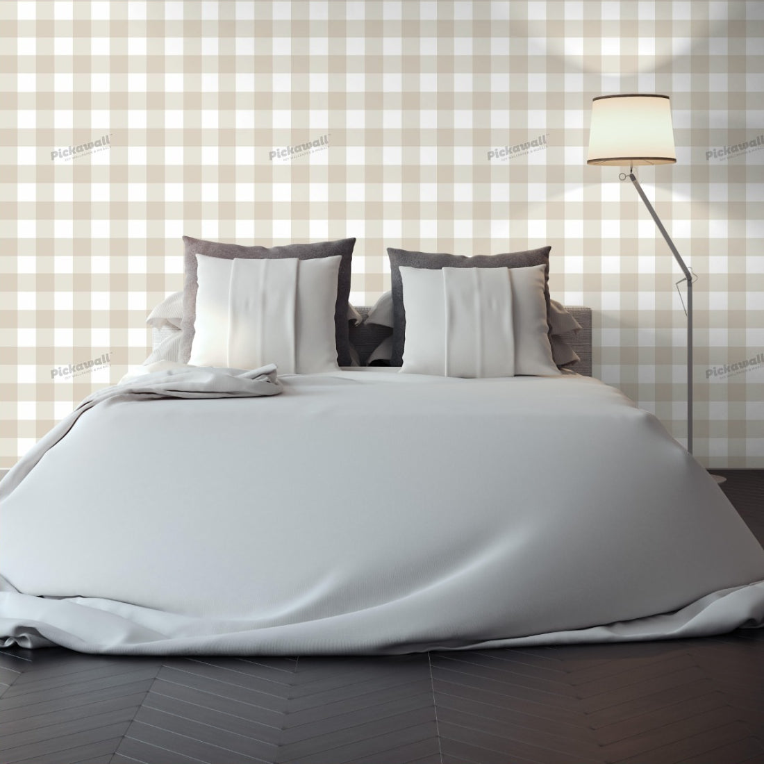 Gingham Neutral wallpaper in a bedroom - Pickawall