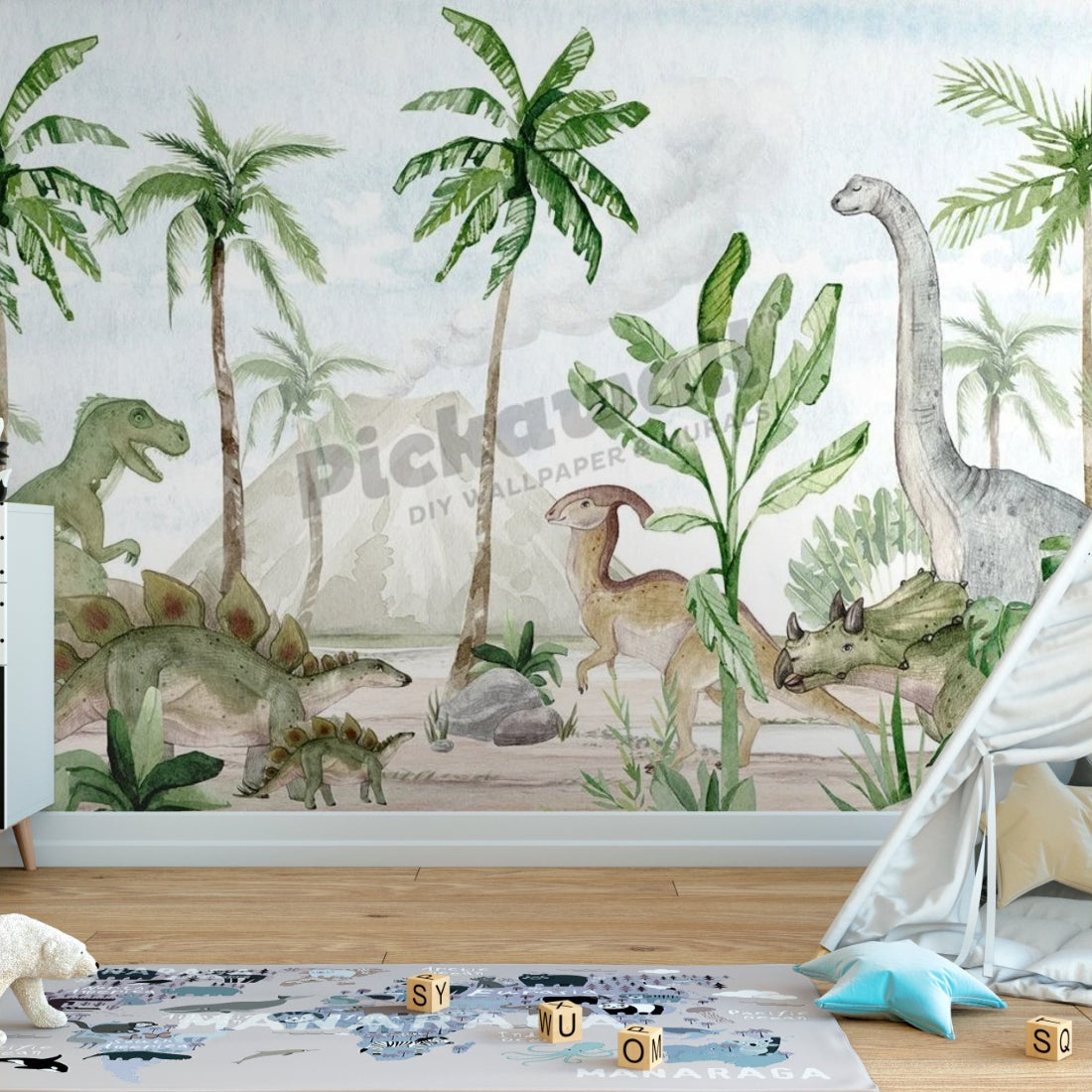 Dino Joy by Oliver Robins wallpaper in a playroom - Pickawall