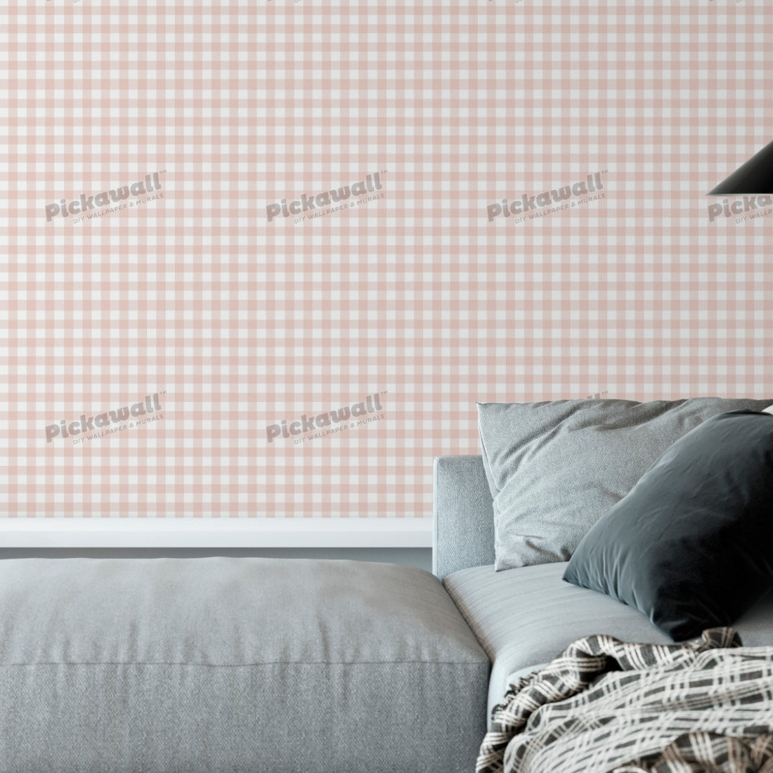 Gingham Pink wallpaper in a living room - Pickawall
