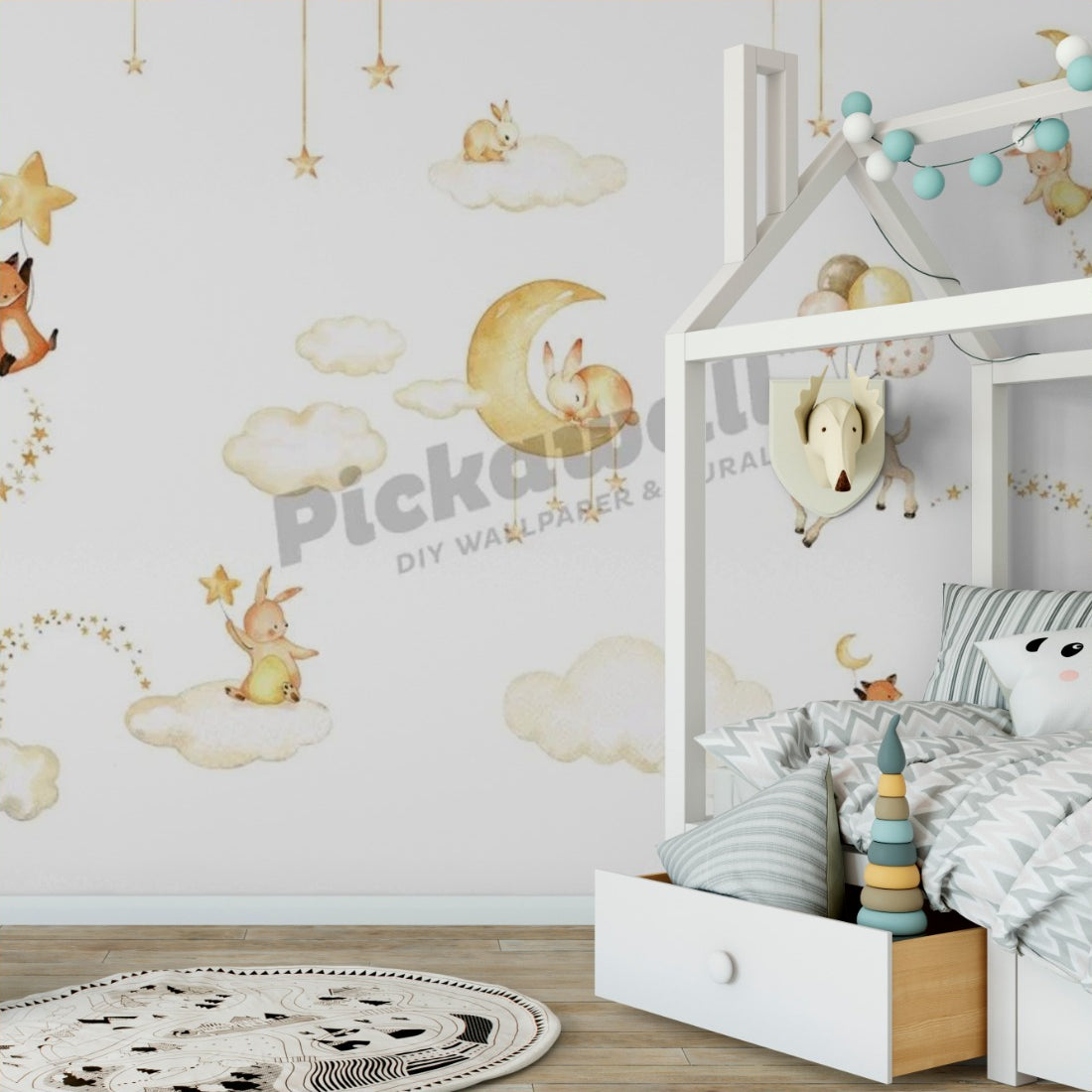 Sweet Dreams White by Oliver Robins wallpaper in a kids bedroom - Pickawall