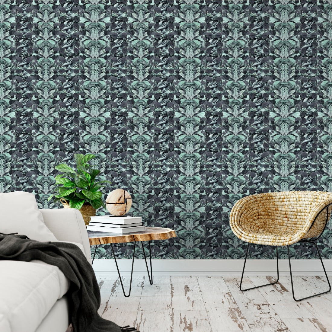 Greenery Mint by Loren Shoemark wallpaper in a living room - Pickawall