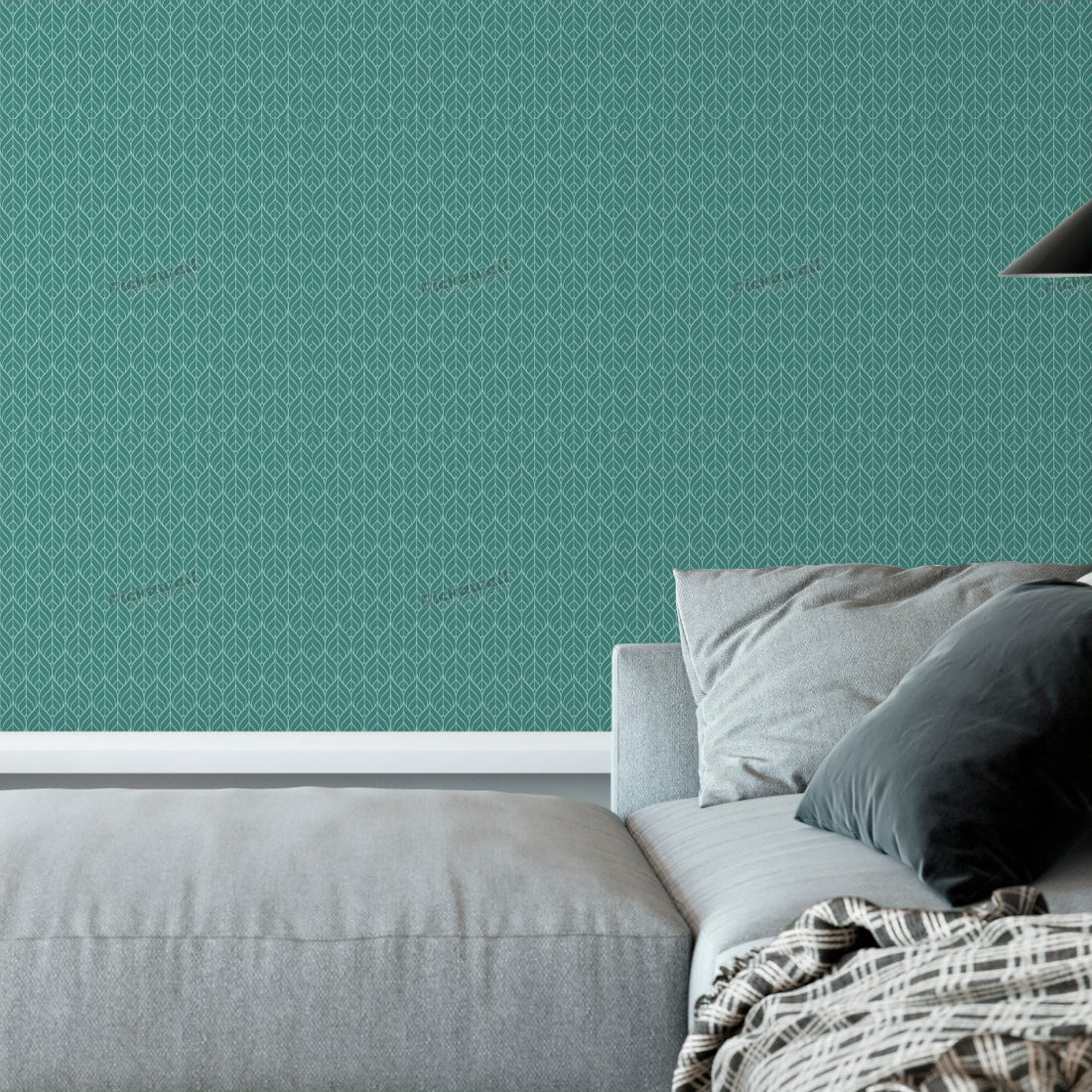 Peacock Cyan by Loren Shoemark wallpaper in a living room - Pickawall