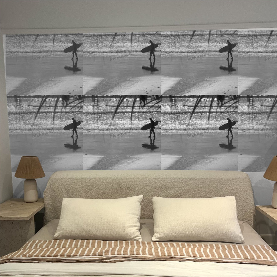 Surfer walking a beach wallpaper in a bedroom - Pickawall