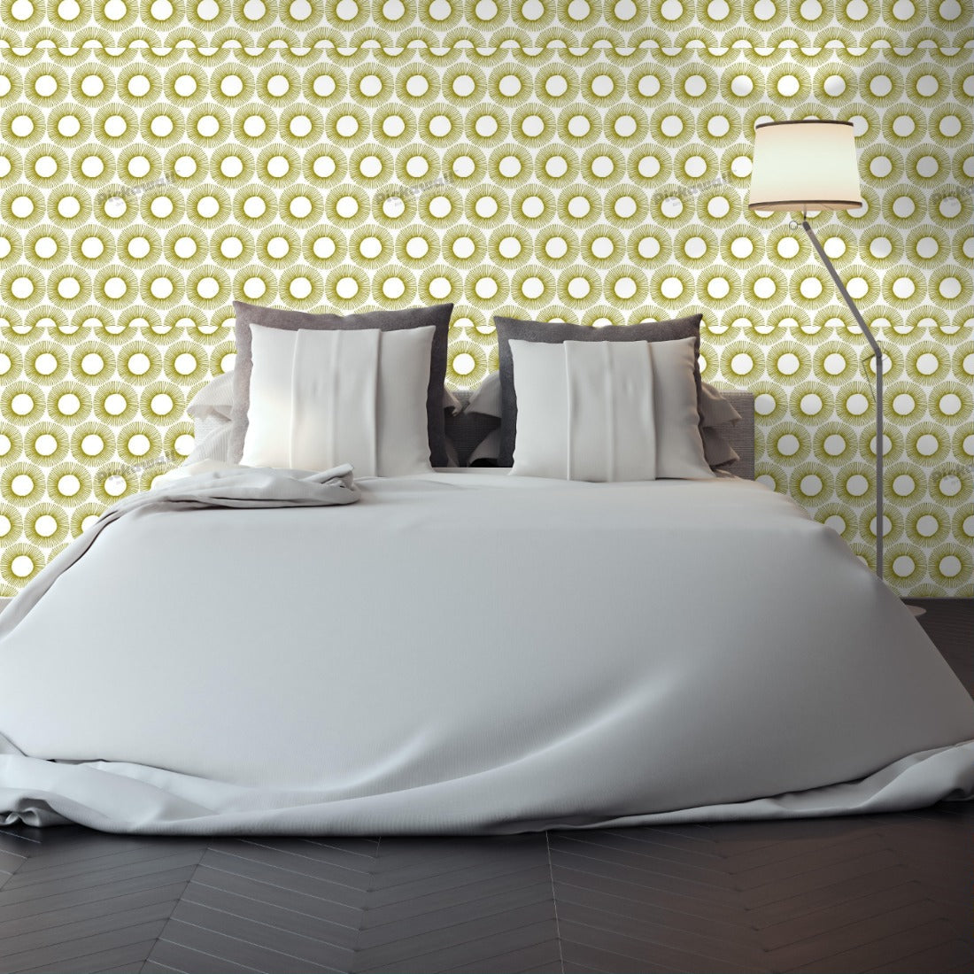Golden Spirals by Loren Shoemark wallpaper in a bedroom - Pickawall