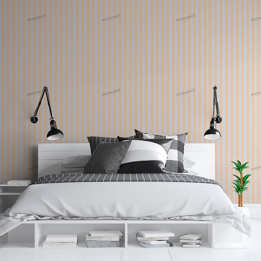 Celia Love 'Stefi' Ice Blue Stripes wallpaper in a bedroom - Pickawall