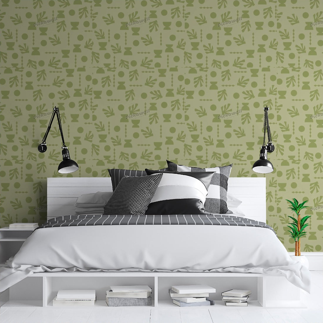 Celia Loves Shapes Woodsy Wallpaper wallpaper in a bedroom - Pickawall