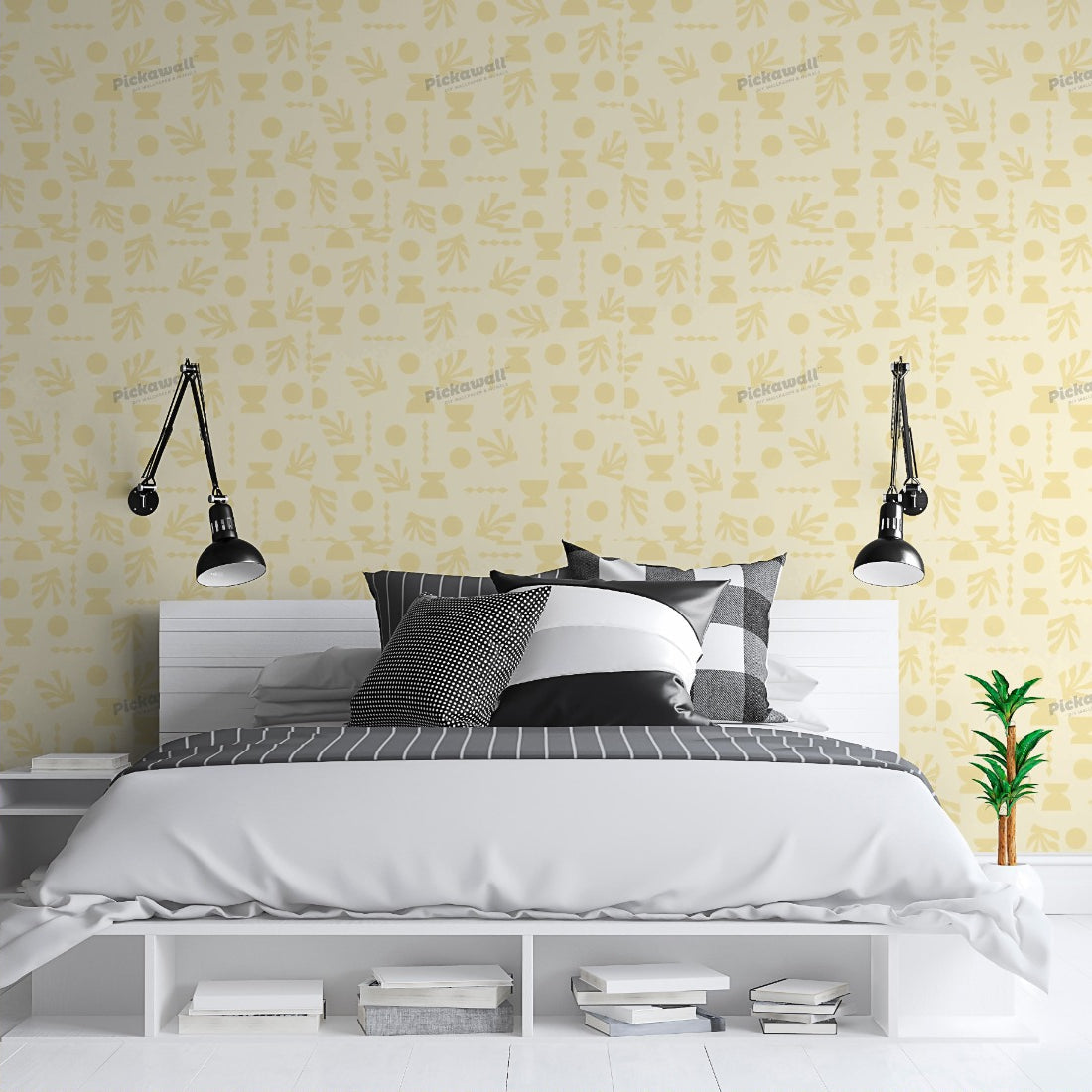 Celia Loves Shapes Butter Wallpaper wallpaper in a bedroom - Pickawall
