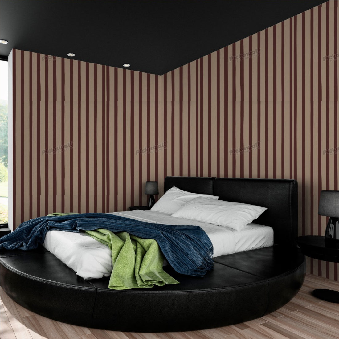 Shiraz and Nude Stripes - Celia Loves wallpaper in a bedroom - Pickawall